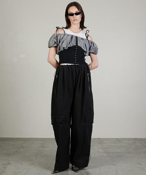 PRANK PROJECT（プランクプロジェクト）の「ワッシャーリップストップボリュームカーゴパンツ / Washer Ripstop Volume Cargo Pants（カーゴパンツ・レディース・ブラック/ホワイト・36/38）」の7枚目の写真