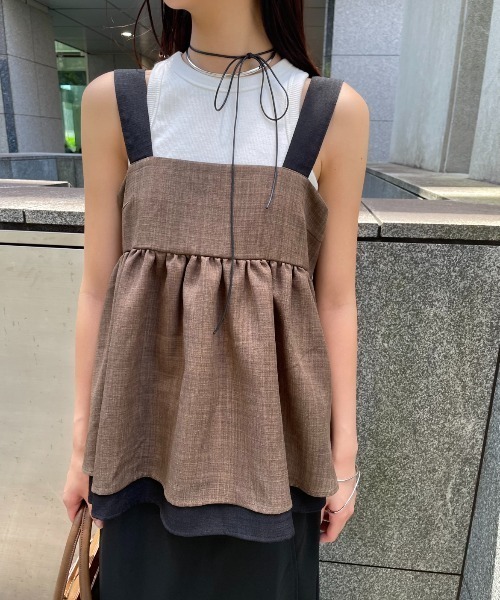 AIC.（エーアイシー）の「ロングベルトレイヤードキャミソール（キャミソール・レディース・グレー/ブラウン・FREE）」の5枚目の写真