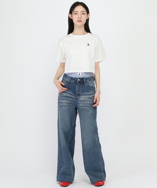 ALAND（エーランド）の「ALAND／Aロゴクロップド半袖T（Tシャツ/カットソー・レディース・ブラック/ホワイト・SMALL/LARGE）」の3枚目の写真