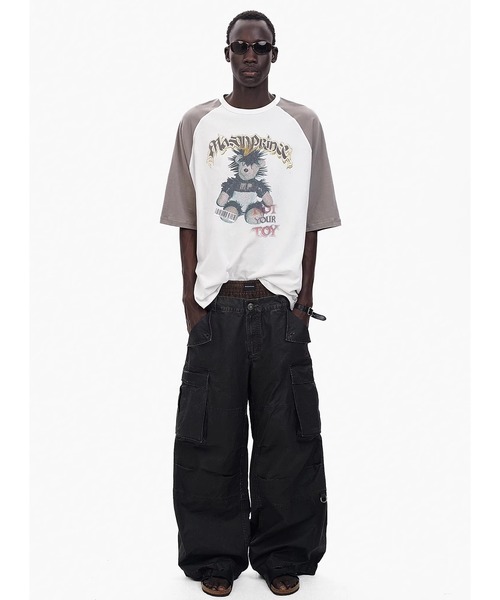 MASONPRINCE(メイソンプリンス)の「オーバーサイズ パンクベアー ラグラン Tシャツ DT4356【MASONPRINCE】(Tシャツ/カットソー・メンズ・ホワイト/ダークグレー・L/M/S)」の3枚目の写真