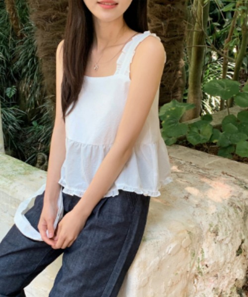 セール】YUGA_YGMC Back ribbon ruffle top（キャミソール