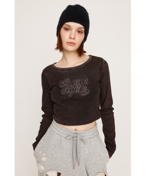 SLY（スライ）の「FRONT PATCH RIB TOPS フロント パッチ リブトップス 秋服（Tシャツ/カットソー・レディース・ブラック/ベージュ/パープル/レッド・FREE）」の6枚目の写真