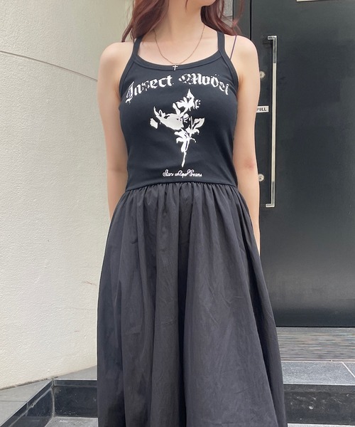 【スージー】チャコール レース ロングワンピース M セール】コード刺繍レースシアーロングキャミワンピース