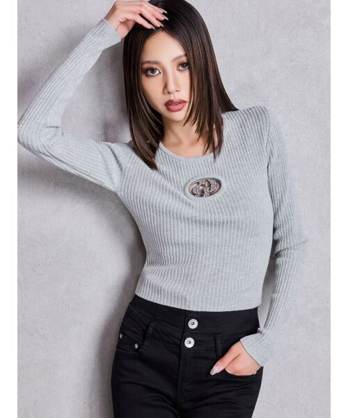 GYDA(ジェイダ)の「【新色追加】GD bijou MOLD ニットトップス(ニット/セーター・レディース・オフホワイト/グレー/ブラック/パープル/ネイビー/ピンク・FREE)」の4枚目の写真