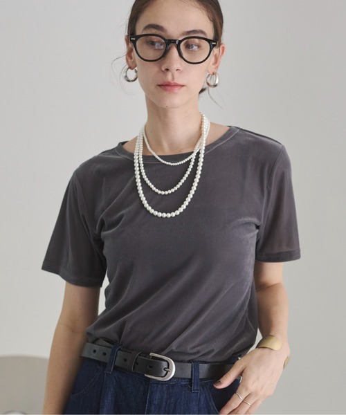 ANGIE(アンジー)の「シアー ベロア Tシャツ / 半袖(Tシャツ/カットソー・レディース・ブラウン/ベージュ/グレー・MEDIUM/LARGE)」の14枚目の写真