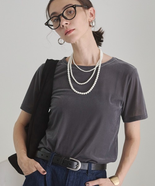 ANGIE(アンジー)の「シアー ベロア Tシャツ / 半袖(Tシャツ/カットソー・レディース・ブラウン/ベージュ/グレー・MEDIUM/LARGE)」の22枚目の写真