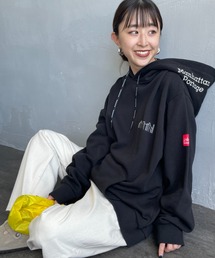 「Manhattan Portage」 プルオーバーパーカー L ブラック レディース MANHATTAN PORTAGE/マンハッタンポーテージ] 別注 手書き風刺繍