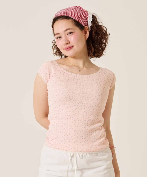 TINA:JOJUN(ティーナジョジュン)の「アイレット コンパクト Tシャツ TINA:JOJUN(Tシャツ/カットソー・レディース・サックスブルー/ネイビー/ホワイト/ホワイト系その他/ピンク・M)」の5枚目の写真