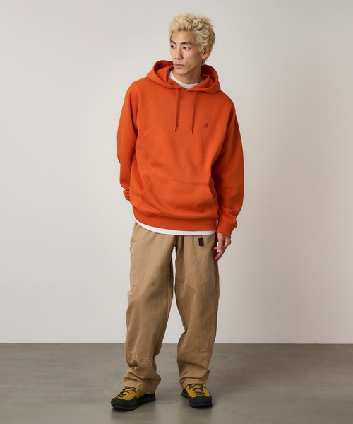 Gramicci（グラミチ）の「ONE POINT HOODED SWEATSHIRT｜ワンポイントフーデッドスウェットシャツ Gramicci グラミチ（スウェット・メンズ・ヘザーグレー/ダークブラウン系/ダークネイビー/オレンジ/グレー系その他/ブラック系その他/レッド・S/M/L/XL/XXL）」の7枚目の写真