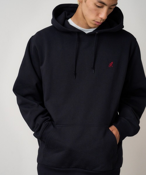 Gramicci（グラミチ）の「ONE POINT HOODED SWEATSHIRT｜ワンポイントフーデッドスウェットシャツ Gramicci グラミチ（スウェット・メンズ・ヘザーグレー/ダークブラウン系/ダークネイビー/オレンジ/グレー系その他/ブラック系その他/レッド・S/M/L/XL/XXL）」の6枚目の写真