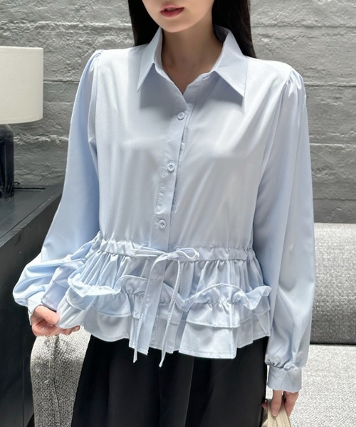 Ada.（エイダ）の「ヘム ティアードフリル シャツ ブラウス（シャツ/ブラウス・レディース・ブラック/ライトブルー/ホワイト・FREE）」の14枚目の写真