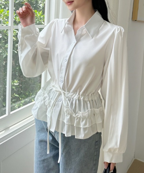 Ada.（エイダ）の「ヘム ティアードフリル シャツ ブラウス（シャツ/ブラウス・レディース・ブラック/ライトブルー/ホワイト・FREE）」の4枚目の写真