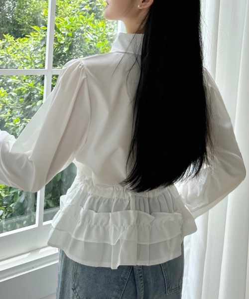 Ada.（エイダ）の「ヘム ティアードフリル シャツ ブラウス（シャツ/ブラウス・レディース・ブラック/ライトブルー/ホワイト・FREE）」の6枚目の写真