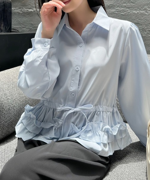 Ada.（エイダ）の「ヘム ティアードフリル シャツ ブラウス（シャツ/ブラウス・レディース・ブラック/ライトブルー/ホワイト・FREE）」の16枚目の写真