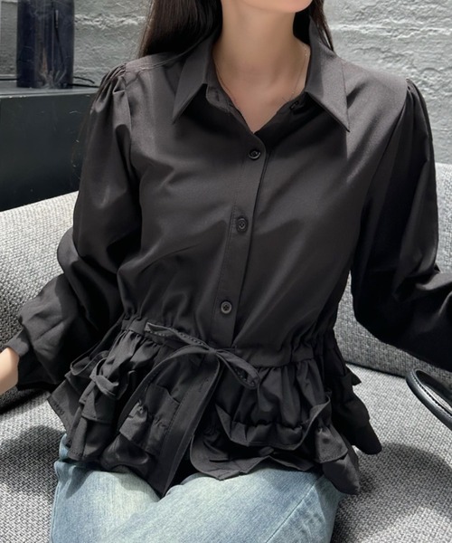 Ada.（エイダ）の「ヘム ティアードフリル シャツ ブラウス（シャツ/ブラウス・レディース・ブラック/ライトブルー/ホワイト・FREE）」の9枚目の写真