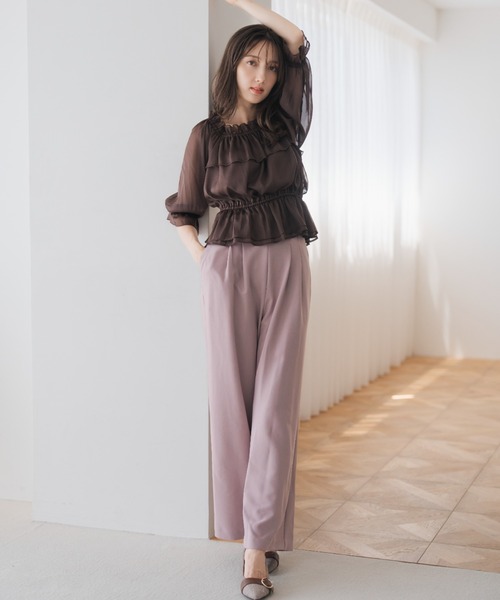 MISCH MASCH(ミッシュマッシュ)の「ベロアリボン2タックワイドパンツ(その他パンツ・レディース・ライトグレー/ブラック×ホワイト/ピンク・M/S)」の1枚目の写真