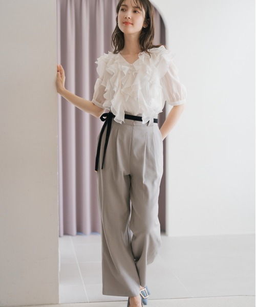 2025秋冬新作 ベロアリボン2タックワイドパンツ