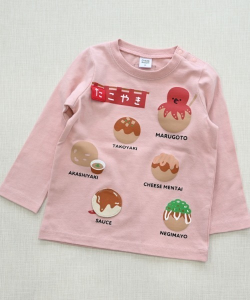 CHEEK ROOM（チークルーム）の「CHEEK ROOM/チークルーム たこ焼き　ロングＴシャツ（Tシャツ/カットソー・キッズ・オフホワイト/ブルー/ピンク・80ｃｍ/90cm/100cm/110cm/120cm/130cm）」の3枚目の写真