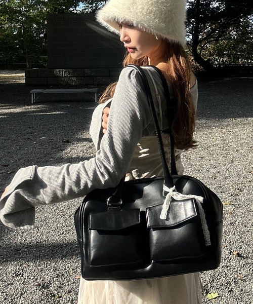 セール】ダブルポケットスクエアトートバッグ（ボストンバッグ