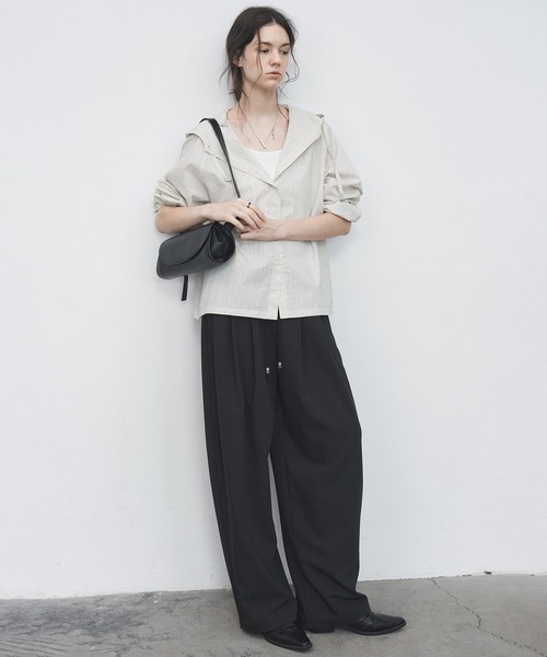 tageechita（タジチタ）の「【tageechita】カーブライン ドローストリングワイドスラックス（スラックス・レディース・アイボリー/ブラック・S/M/L）」の6枚目の写真