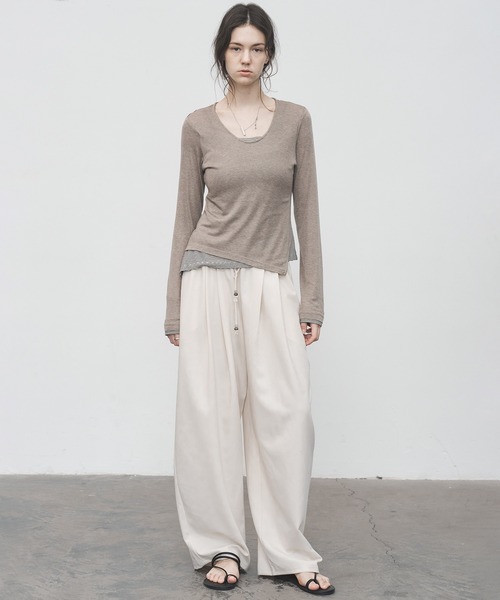 tageechita（タジチタ）の「【tageechita】カーブライン ドローストリングワイドスラックス（スラックス・レディース・アイボリー/ブラック・S/M/L）」の9枚目の写真