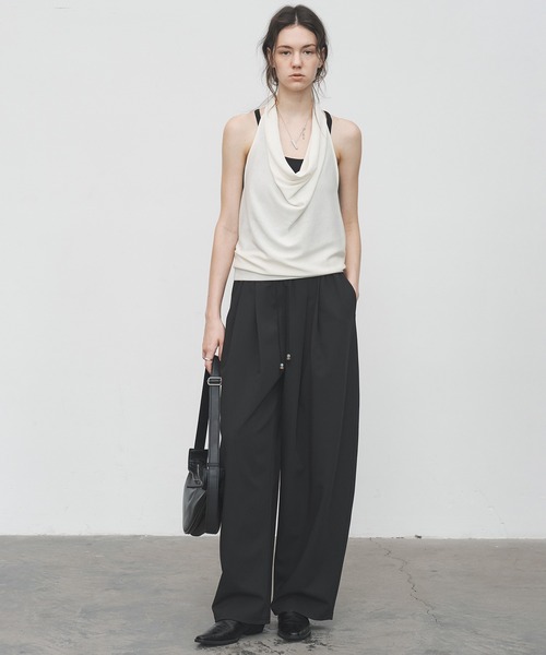 tageechita（タジチタ）の「【tageechita】カーブライン ドローストリングワイドスラックス（スラックス・レディース・アイボリー/ブラック・S/M/L）」の10枚目の写真