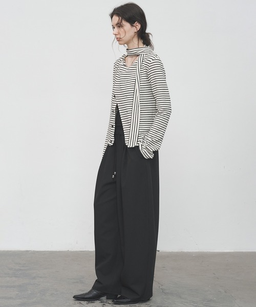 tageechita（タジチタ）の「【tageechita】カーブライン ドローストリングワイドスラックス（スラックス・レディース・アイボリー/ブラック・S/M/L）」の11枚目の写真