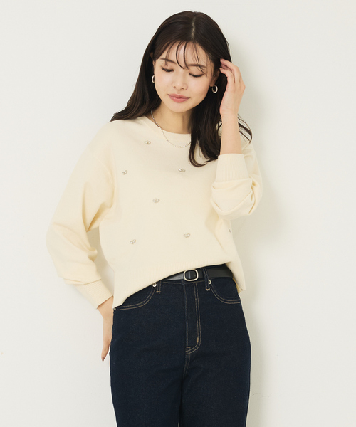 abahouse mavie(アバハウスマヴィ)の「ビジューニット(ニット/セーター・レディース・オフホワイト/チャコールグレー・フリー)」の7枚目の写真
