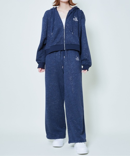 GORGE(ゴージ)の「《きらめくラメ刺繍×リラックスシルエット》裏毛スウェットパンツ ワイドフィット カジュアル◎(スウェットパンツ・レディース・ブラック/ネイビー/オフホワイト/ピンク/ブルー/カモフラージュ・F)」の15枚目の写真