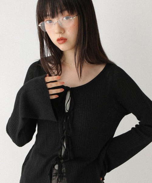 Heather(ヘザー)の「シアーラメリボンニット 590330(ニット/セーター・レディース・ブラック/オフホワイト/グレー・FREE)」の3枚目の写真