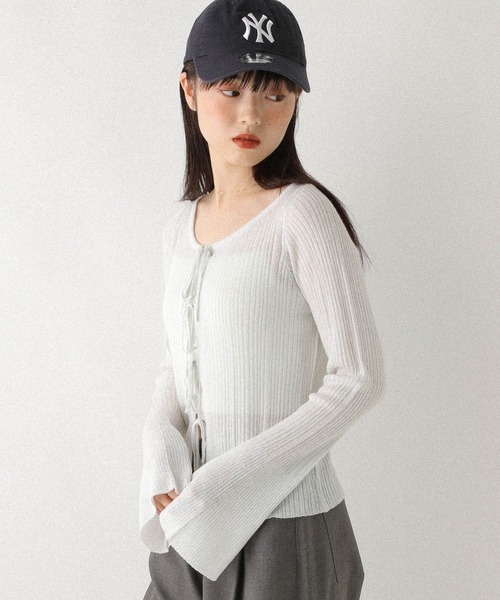 Heather(ヘザー)の「シアーラメリボンニット 590330(ニット/セーター・レディース・ブラック/オフホワイト/グレー・FREE)」の7枚目の写真