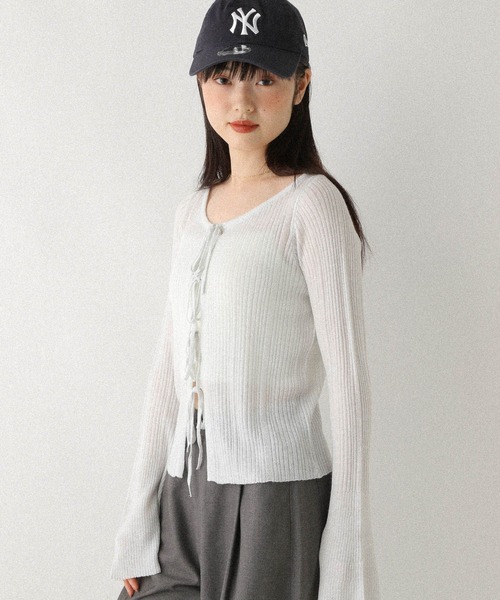 Heather(ヘザー)の「シアーラメリボンニット 590330(ニット/セーター・レディース・ブラック/オフホワイト/グレー・FREE)」の8枚目の写真
