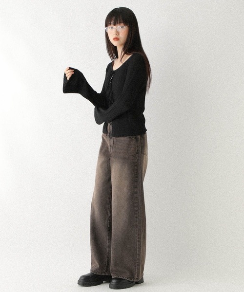 Heather(ヘザー)の「シアーラメリボンニット 590330(ニット/セーター・レディース・ブラック/オフホワイト/グレー・FREE)」の16枚目の写真