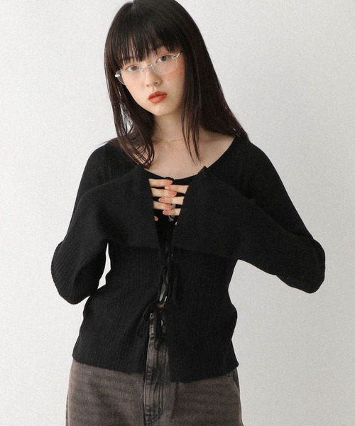 Heather(ヘザー)の「シアーラメリボンニット 590330(ニット/セーター・レディース・ブラック/オフホワイト/グレー・FREE)」の17枚目の写真