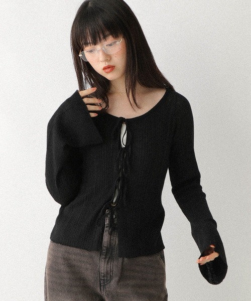 Heather(ヘザー)の「シアーラメリボンニット 590330(ニット/セーター・レディース・ブラック/オフホワイト/グレー・FREE)」の18枚目の写真