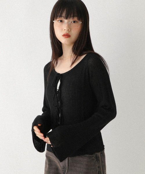 Heather(ヘザー)の「シアーラメリボンニット 590330(ニット/セーター・レディース・ブラック/オフホワイト/グレー・FREE)」の19枚目の写真