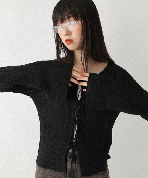 Heather(ヘザー)の「シアーラメリボンニット 590330(ニット/セーター・レディース・ブラック/オフホワイト/グレー・FREE)」の20枚目の写真