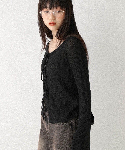 Heather(ヘザー)の「シアーラメリボンニット 590330(ニット/セーター・レディース・ブラック/オフホワイト/グレー・FREE)」の21枚目の写真