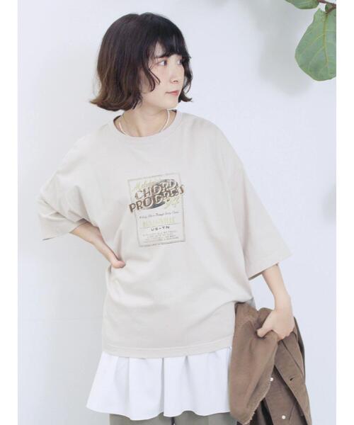 Samansa Mos2 blue（サマンサモスモスブルー）の「ヴィンテージ風プリントTシャツ（Tシャツ/カットソー・レディース・ブラウン/チャコールグレー/ライトベージュ・F）」の3枚目の写真