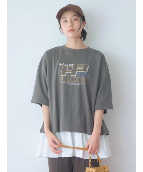 Samansa Mos2 blue（サマンサモスモスブルー）の「ヴィンテージ風プリントTシャツ（Tシャツ/カットソー・レディース・ブラウン/チャコールグレー/ライトベージュ・F）」の4枚目の写真