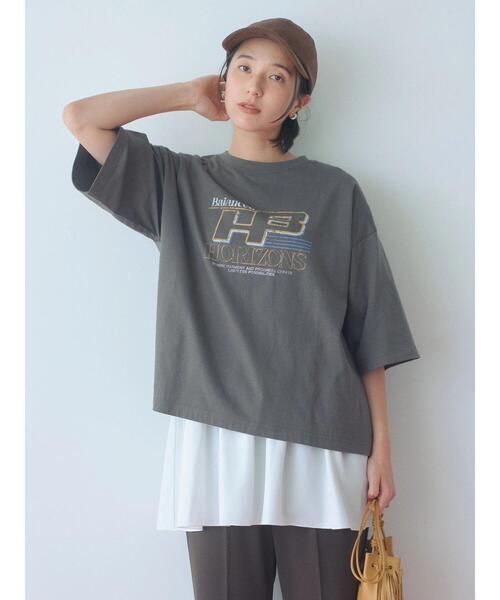 Samansa Mos2 blue（サマンサモスモスブルー）の「ヴィンテージ風プリントTシャツ（Tシャツ/カットソー・レディース・ブラウン/チャコールグレー/ライトベージュ・F）」の5枚目の写真