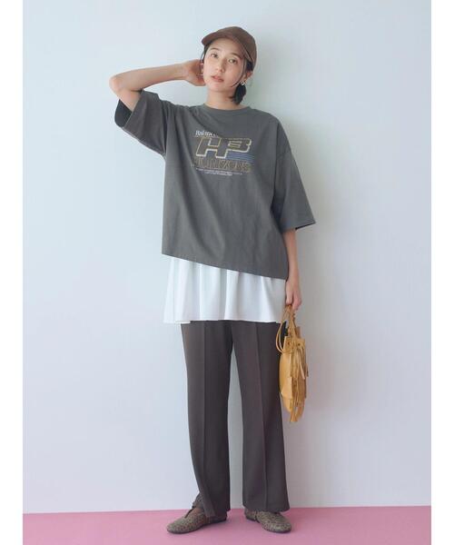 Samansa Mos2 blue（サマンサモスモスブルー）の「ヴィンテージ風プリントTシャツ（Tシャツ/カットソー・レディース・ブラウン/チャコールグレー/ライトベージュ・F）」の6枚目の写真