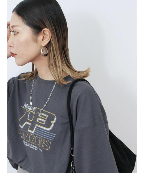 Samansa Mos2 blue（サマンサモスモスブルー）の「ヴィンテージ風プリントTシャツ（Tシャツ/カットソー・レディース・ブラウン/チャコールグレー/ライトベージュ・F）」の7枚目の写真