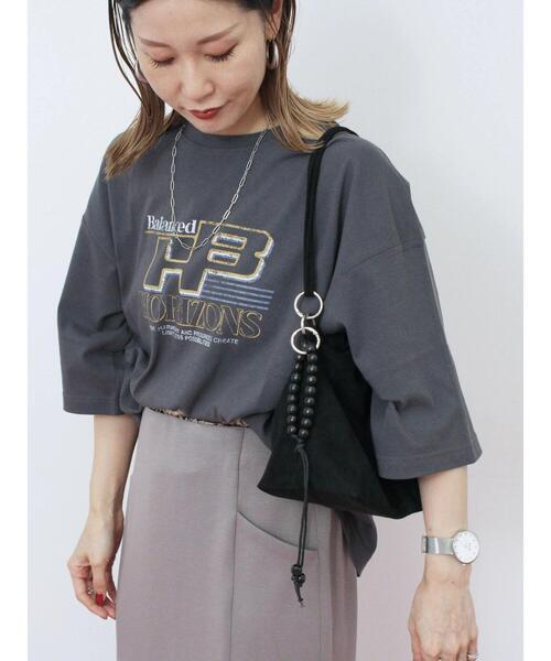 Samansa Mos2 blue（サマンサモスモスブルー）の「ヴィンテージ風プリントTシャツ（Tシャツ/カットソー・レディース・ブラウン/チャコールグレー/ライトベージュ・F）」の11枚目の写真