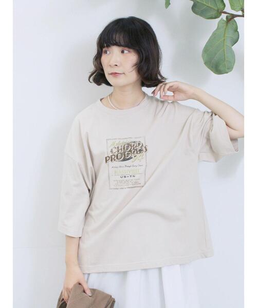 Samansa Mos2 blue（サマンサモスモスブルー）の「ヴィンテージ風プリントTシャツ（Tシャツ/カットソー・レディース・ブラウン/チャコールグレー/ライトベージュ・F）」の16枚目の写真
