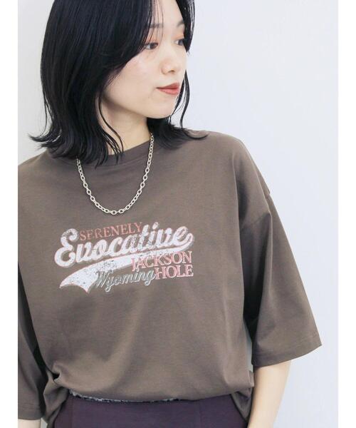 Samansa Mos2 blue(サマンサモスモスブルー)の「ヴィンテージ風プリントTシャツ(Tシャツ/カットソー・レディース・ブラウン/チャコールグレー/ライトベージュ・F)」の10枚目の写真