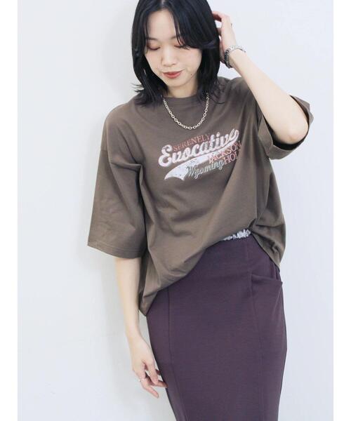 Samansa Mos2 blue(サマンサモスモスブルー)の「ヴィンテージ風プリントTシャツ(Tシャツ/カットソー・レディース・ブラウン/チャコールグレー/ライトベージュ・F)」の11枚目の写真