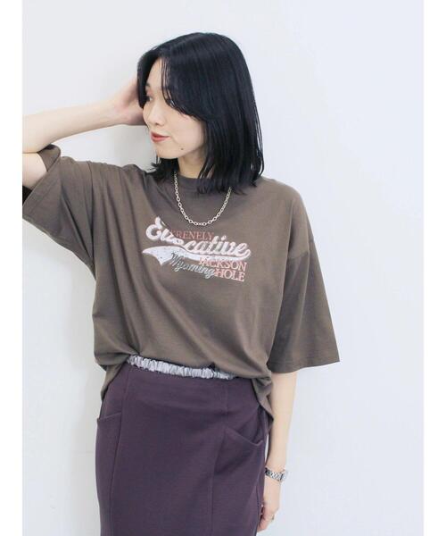 Samansa Mos2 blue(サマンサモスモスブルー)の「ヴィンテージ風プリントTシャツ(Tシャツ/カットソー・レディース・ブラウン/チャコールグレー/ライトベージュ・F)」の16枚目の写真