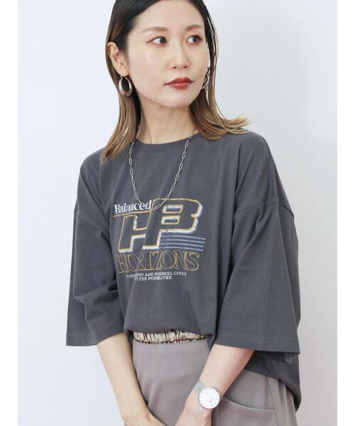 Samansa Mos2 blue(サマンサモスモスブルー)の「ヴィンテージ風プリントTシャツ(Tシャツ/カットソー・レディース・ブラウン/チャコールグレー/ライトベージュ・F)」の21枚目の写真