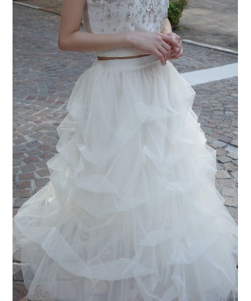 新品 ダーリッチ ランダムタック チュール ロングスカート ホワイト ランダムタックチュールロングスカート（スカート）｜Darich